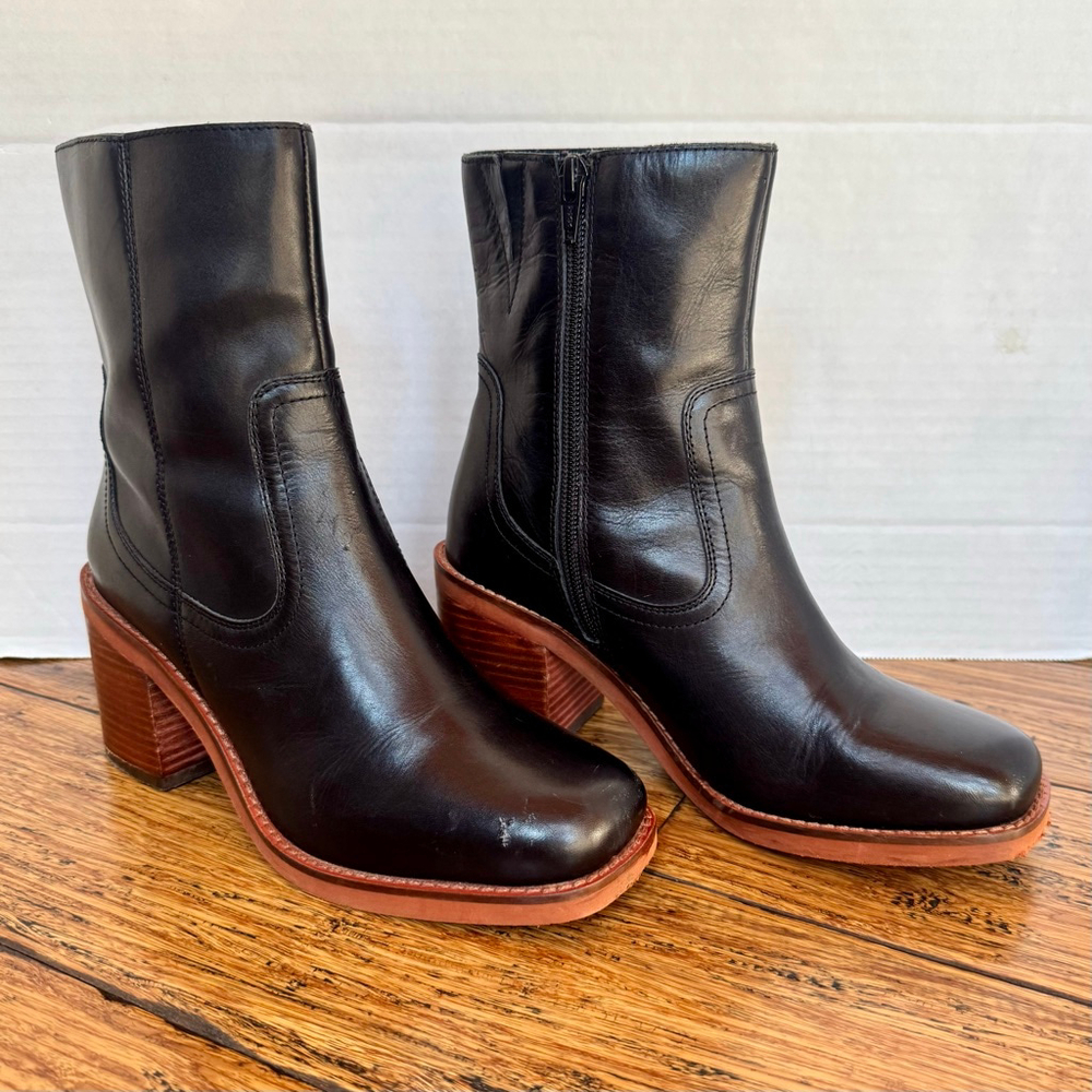 Seychelles Black Ankle Boots with Brown Heel